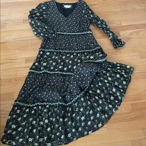green floral anthropologie dress ANTHROPOLOGIE Green White Multi Floral Maxi Length Size MEDIUM (M) Dress main image 1
